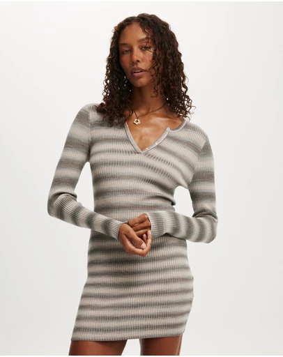 Cotton On - Rib Knit Snap Mini Dress