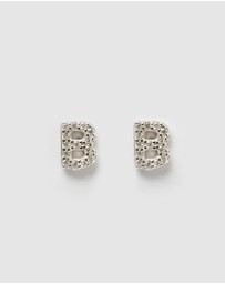Izoa - Alphabet Mini Letter B Stud Earrings Silver