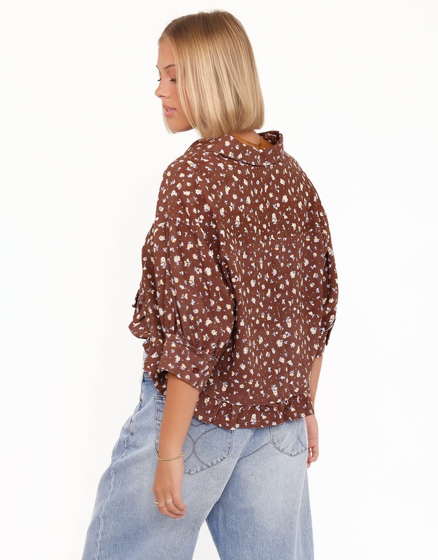 Petal & Pup - Ashe Cropped Button Up Top - Brown Floral