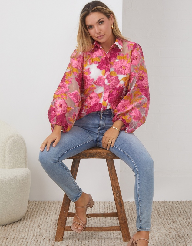 Esther & Co - Janette Shirt - Pink and White Floral