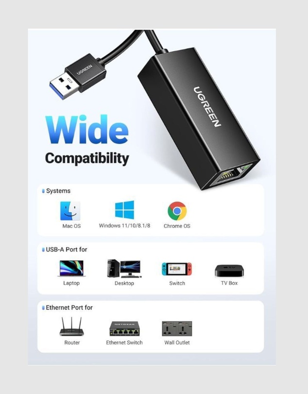Ugreen - UGREEN USB to Ethernet Adapter 1000Mbps with USB 3.0