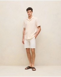 Trenery - Terry Geo Tile Camp Shirt in Parchment