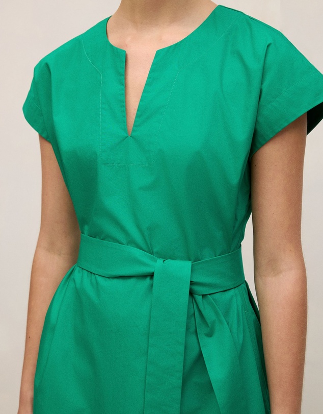Trenery - Cotton Poplin Cap Sleeve Belted Dress in True Green