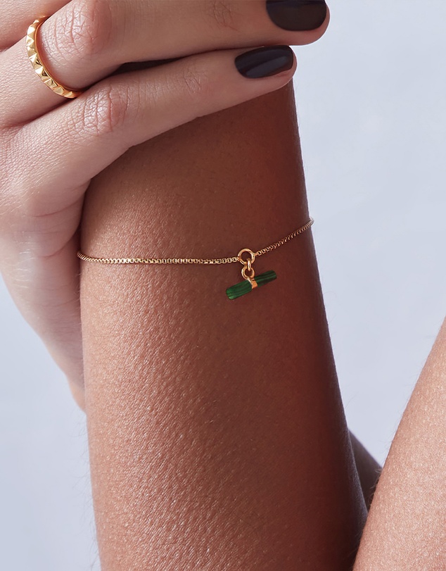Rachel Jackson - Mini Malachite T-Bar Gold Bracelet