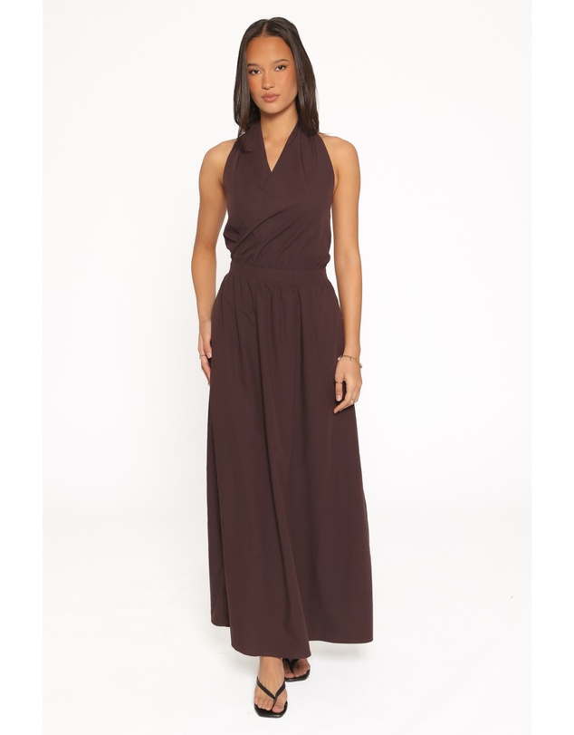 Petal & Pup - Tasmin Halterneck Maxi Dress - Espresso