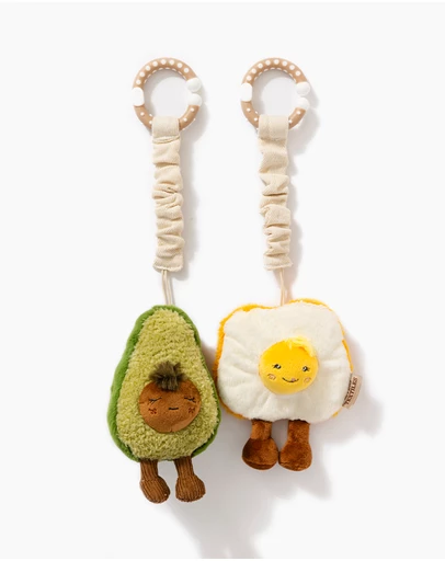 Living Textiles - 2 Pack Mini Market Brunch Stroller Toys - Avocado & Egg on Toast