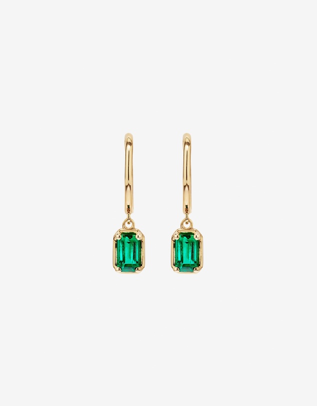 Michael Hill - Created Emerald Gemstone Drop Hoop Earrings in 10kt Yellow Gold