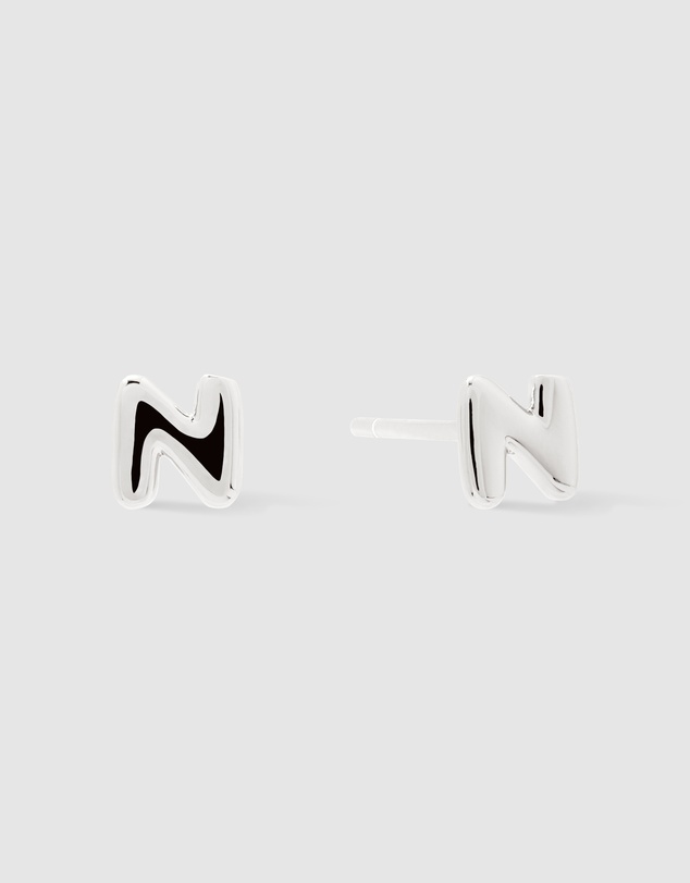 Wanderlust + Co - Alphabet Bubble Silver Stud Earrings - Letter N