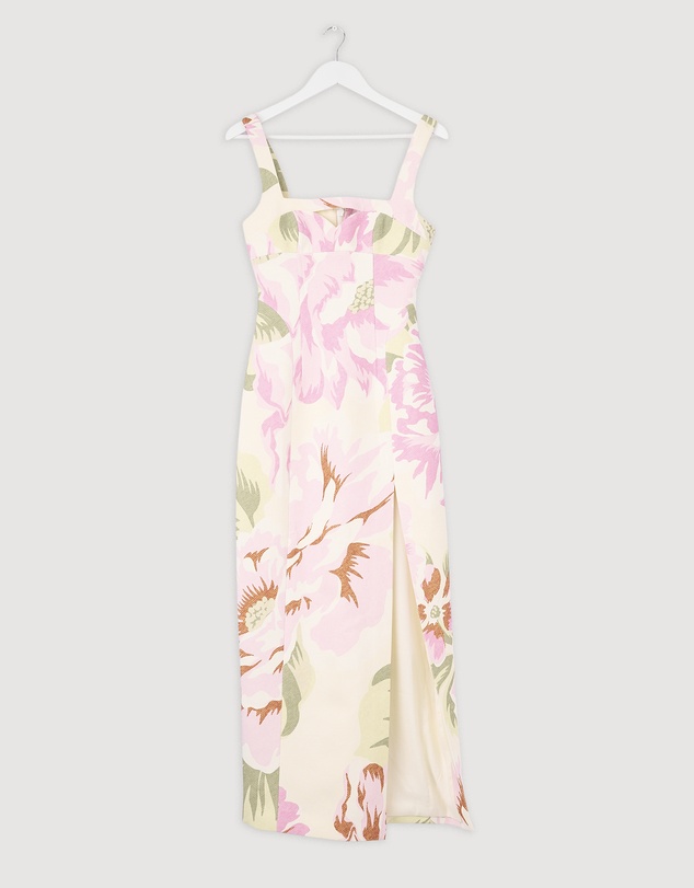 Revibe - Repaired BY JOHNNY. Edens Floral Square Peep Midi Dress - AU 6