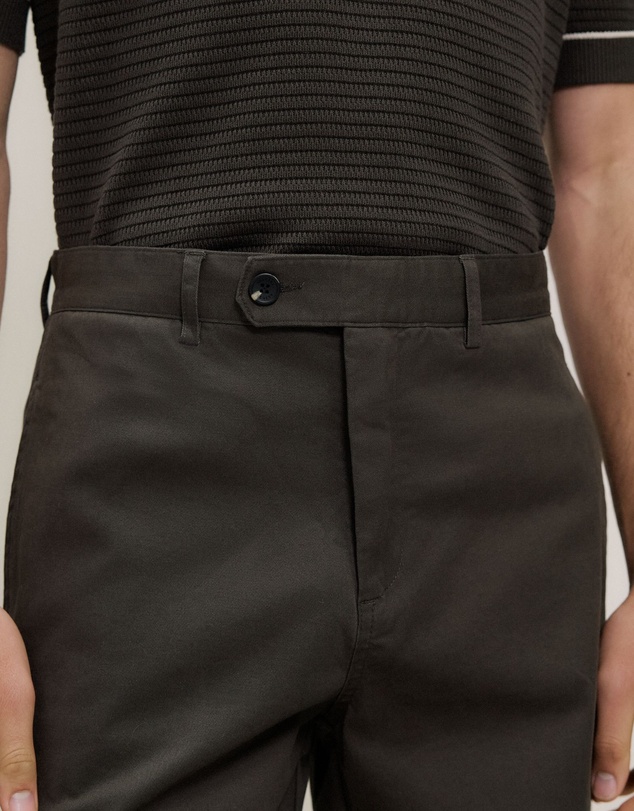 Trenery - Cotton Twill Tailored Pant in Dark Olive