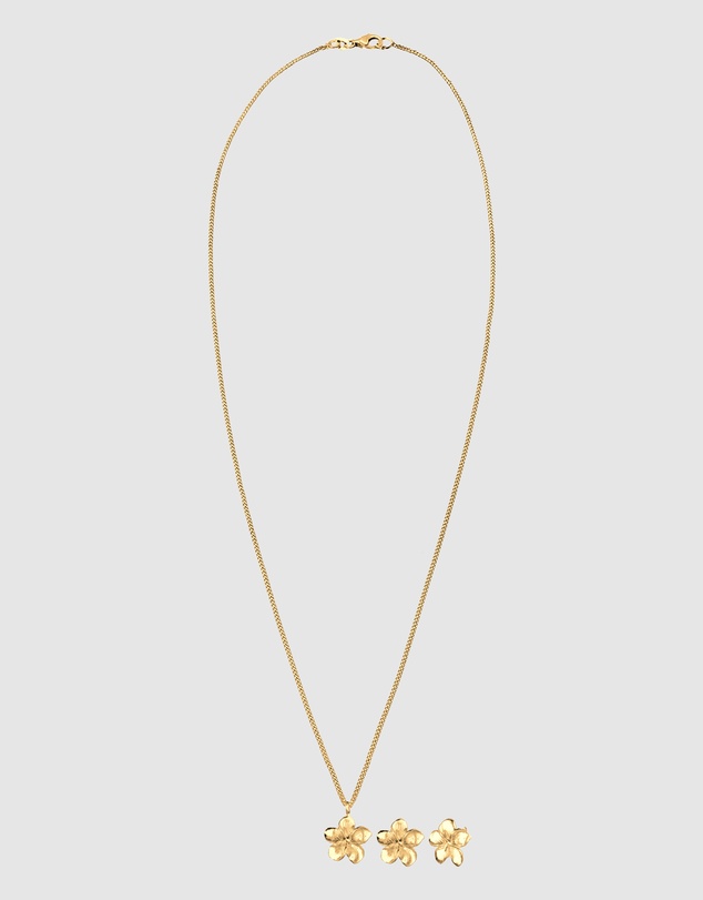 Elli Jewelry - Frangipani Flower Jewellery Set in Gold-Plated 925 Silver