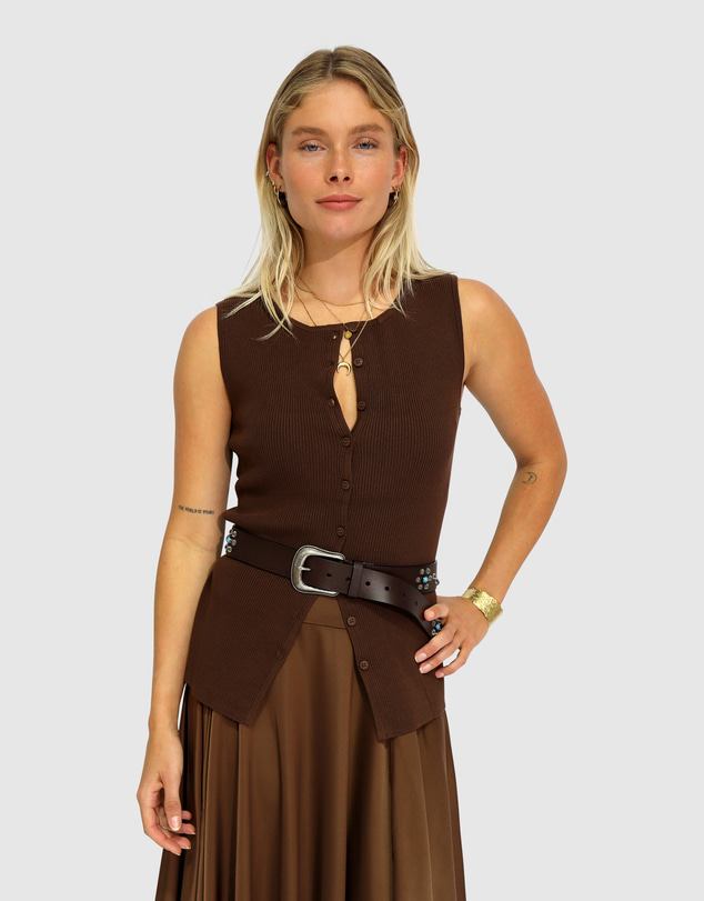 Belle & Bloom - Close To You Ribbed Button Up Sleeveless Vest