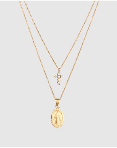 Elli Jewelry - Necklace Layer Crystal Cross 925 Sterling Silver Gold-Plated