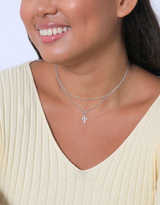 Elli Jewelry - Zirconia Cross Layer Necklace in 925 Silver
