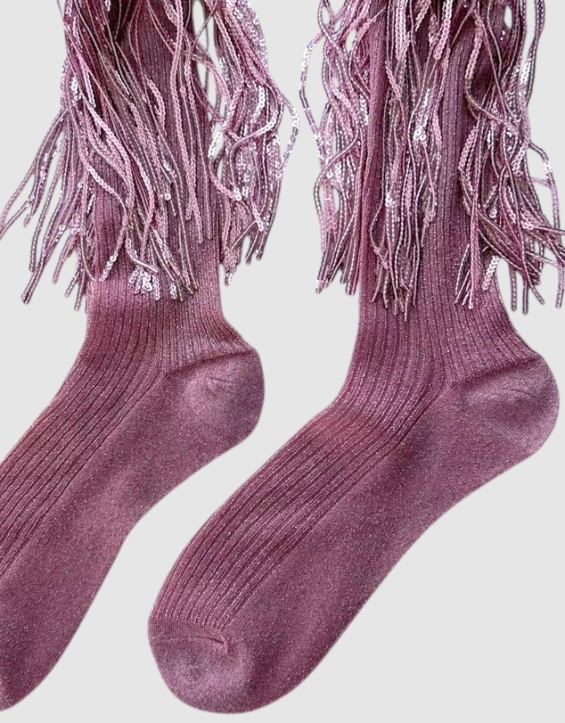 High Heel Jungle - Stevie Metallic Lurex Socks With Glitter Fringe
