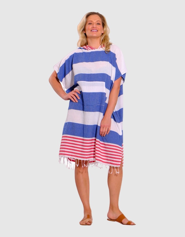 Tolu Australia - Adult Hooded Beach Towel in Sailor Blue – Quick-Dry Swim Poncho for Swimming & Surfing