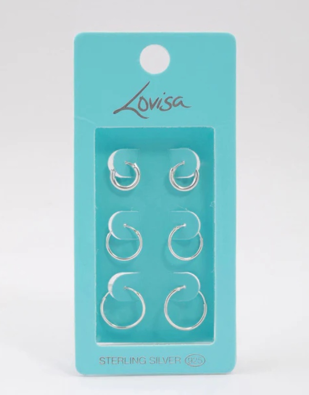Lovisa - Sterling Silver Mixed Thick Hoop Earrings Pack