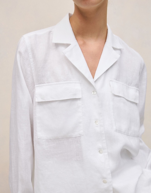 Trenery - Linen Pocket Detail Long Sleeve Shirt in White
