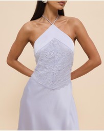 CHANCERY - Georgie Halter Neck Lace Panelled Maxi Dress