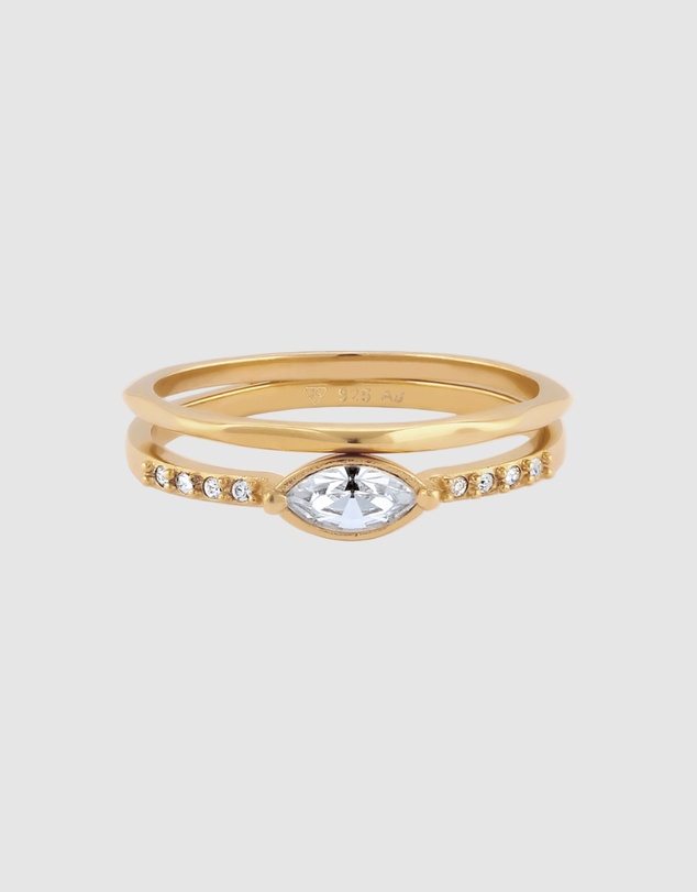 Elli Jewelry - Ring Set Crystal Square 925 Sterling Silver Gold-Plated