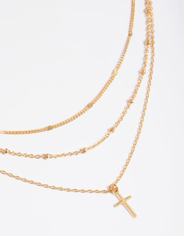 Lovisa - Gold Plated Brass Layered Cross Necklace