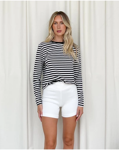 Dazie - Melrose Long Sleeve Stripe Boyfriend Tee