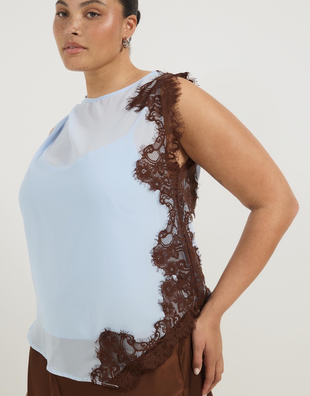 Atmos&Here Curvy - Iris Contrast Lace Insert Georgette Top