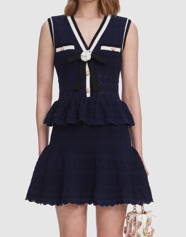 Self Portrait - Peplum Pointelle Knit Mini Dress