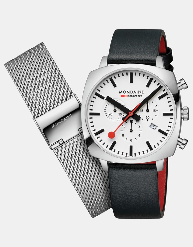 Mondaine - Official Swiss Railways Grand Cushion Vegan Grape Leather Watch Set