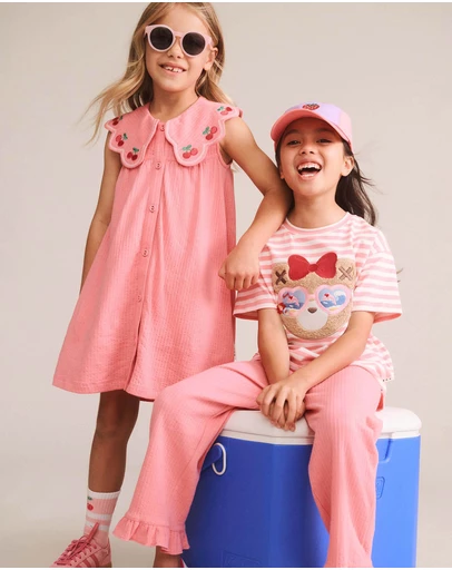 Huxbaby - Cherry Embroidery Collar Dress - Babies-Teens