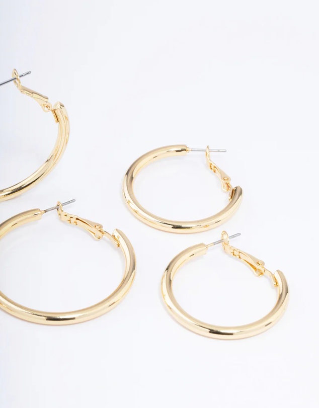 Lovisa - Gold Plated Basic Thick Hoop Earrings Pack