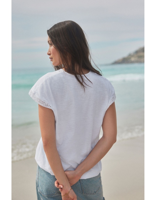 NEXT - Short Sleeve Lace V-Neck Bubblehem 100% Cotton Top