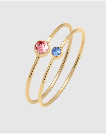 Elli Jewelry - Ring Set Crystal 925 Sterling Silver Gold-Plated