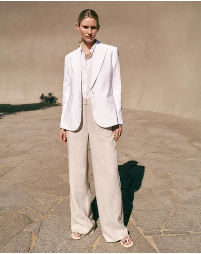 Trenery - Linen Cotton Herringbone Blazer in White