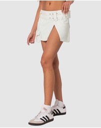 EDIKTED - Belted Denim Wrap Mini Skirt