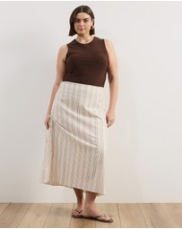 Atmos&Here Curvy - Sally Striped Cotton Ruched Side Tie Midi Skirt