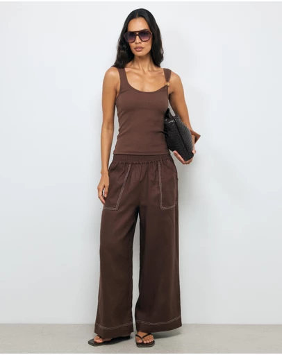 AERE - Contrast Stitch Linen Pants