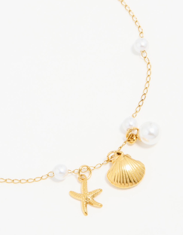 Lovisa - Waterproof Gold Plated Stainless Steel Pearl Star & Shell Charm Anklet