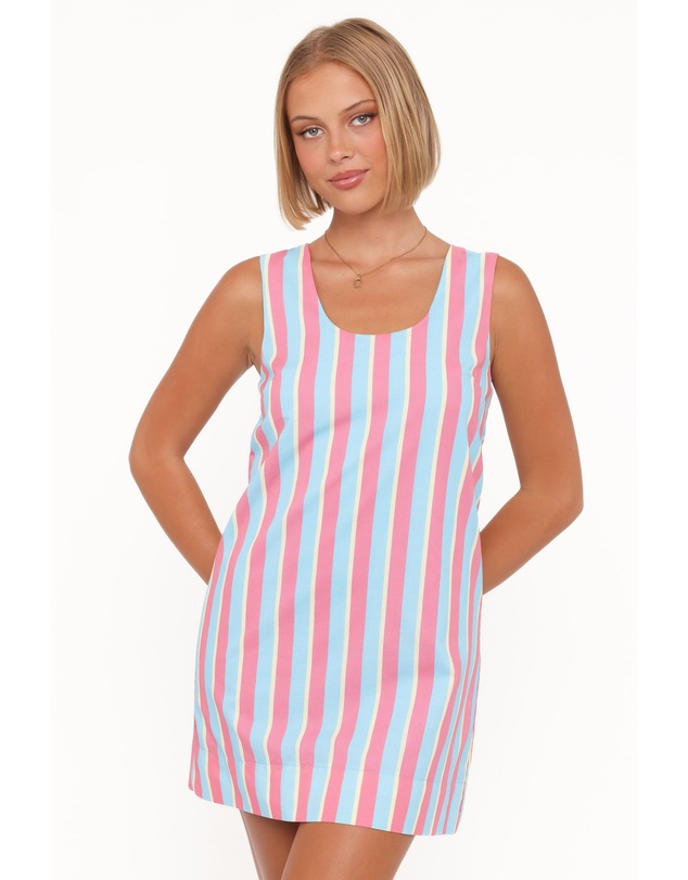 Petal & Pup - Benito Mini Dress - Aqua Pink Stripe