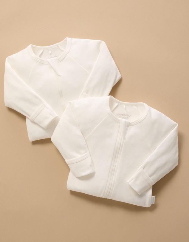 Purebaby - 2 Pack Zip Growsuit -Kids-Babies