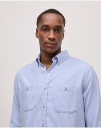 Trenery - Brushed Cotton Melange Shirt in Steel Blue
