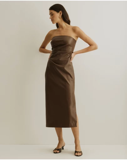 Atmos&Here - Eva Faux Leather Strapless Midi Dress