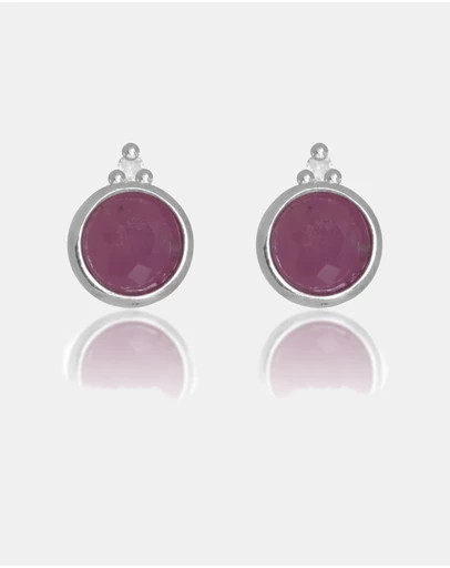 Georgini - Natural Ruby And Two Natural Diamond July Silver Earrings