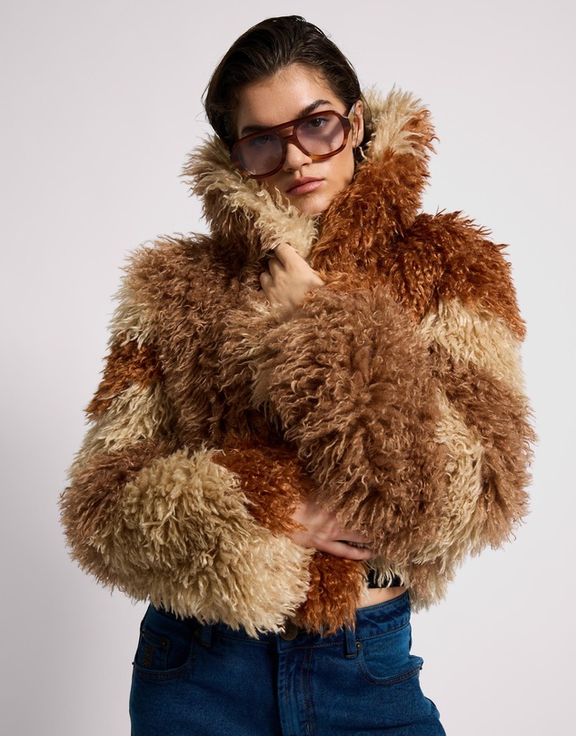 ONE TEASPOON - Mongolian Cropped Faux Fur Jacket