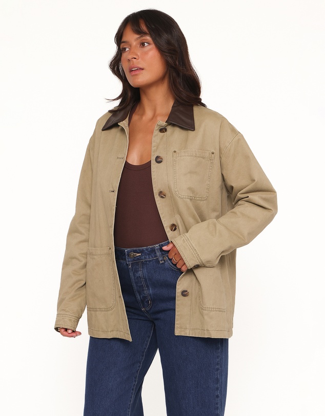 Petal & Pup - Elliot Contrast Collar Barn Jacket - Khaki