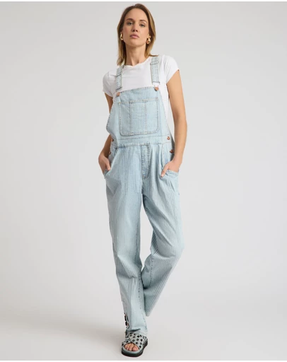 ONE TEASPOON - Painters Classic Long Length Denim Overalls - Summer Stripe