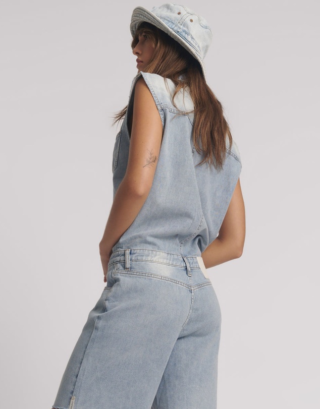 ONE TEASPOON - Jackson Boyfriend Mini Denim Jumpsuit - Soft Blue