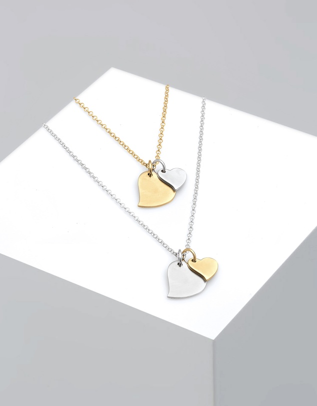 Elli Jewelry - Necklace Set Heart Pendant Bi-Colour in 925 Sterling Silver
