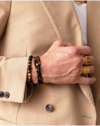 Nialaya Jewellery - Men's Gold Signet Ring with Brown Tiger Eye