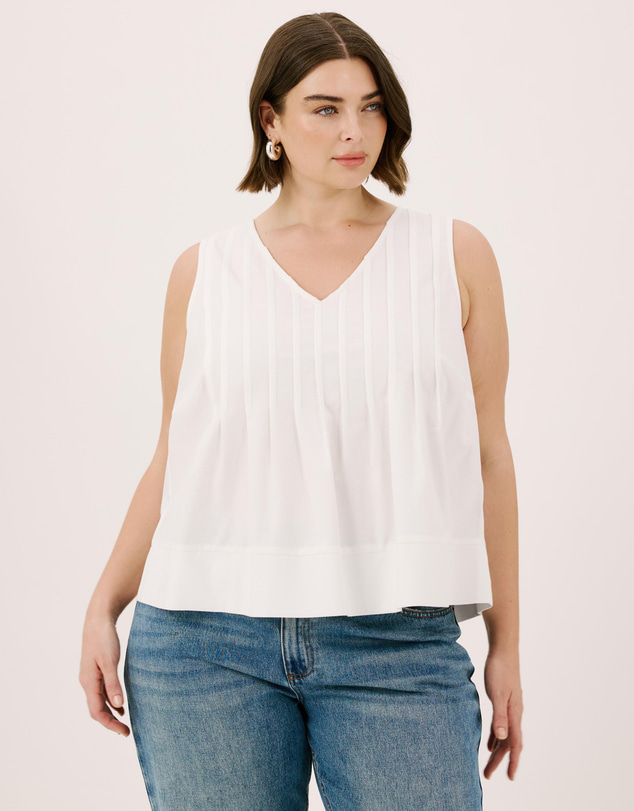 Atmos&Here Curvy - Rhea Linen Blend Pintuck Sleeveless Top